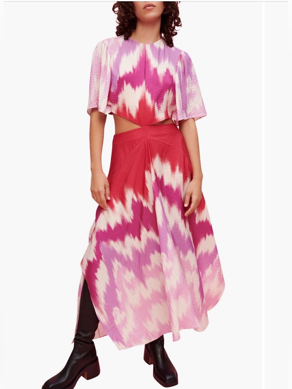 Maje Ritiela Printed Cutout Maxi Dress Pink Red FR 42 US 10 NWT
